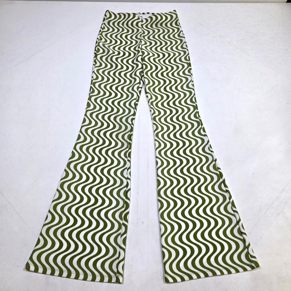Garage Flare Pants Womens XS Green Wavy Psychedelic Retro Bell Bottom Trousers